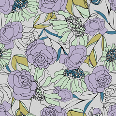 Vector Grey Frosty Floral Background Seamless Pattern