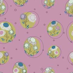 Vector Pink Green Floral Polka Dot Seamless Pattern