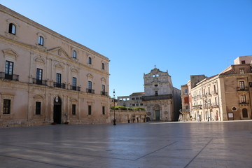 Fototapeta na wymiar View to Santa Lucia alla Badia at Piazza duomo in Ortygia Syracuse, Sicily Italy