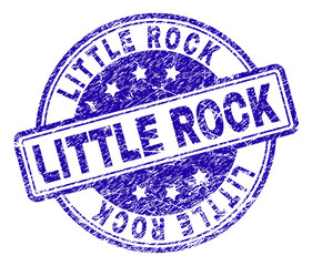 LITTLE ROCK stamp seal watermark with distress texture. Designed with rounded rectangles and circles. Blue vector rubber print of LITTLE ROCK tag with unclean texture.