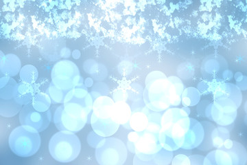 Abstract blurred festive blue background  for winter Christmas with bokeh defocused blue lights.