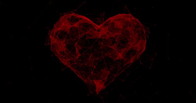 Zoom In Red Heart Plexus Futuristic Love and Valentines Day Animation 4k Video.
