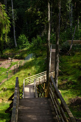Fototapeta premium wooden and composite material foot bridge over water