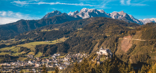 Fototapeta na wymiar Beautiful alpine view with castle Hohenwerfen near Werfen-Salzburg-Austria