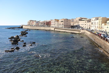Fototapeta na wymiar Coastal landscape of Ortigia Island of Syracuse, Sicily Italy