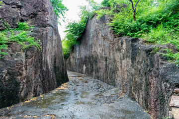 Awesome snap of  rock pathway at budhhiest stone hills, build by cut the rock for visit to budhha temple at sankaram village of visakhapatnam district of india, .