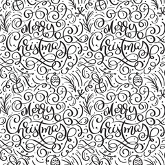 Seamless pattern for Christmas on a white background with flourish vector xmas elements of calligraphy. Beautiful pattern for a luxurious gift wrapping paper, t-shirts, greeting cards