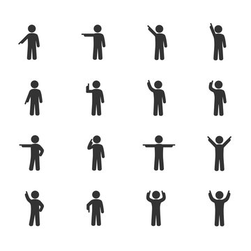Vector image of stick figures of a person pointing a finger icons.