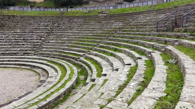 Ancient ruins in Fiesole near Florence, antique amphitheater, archaeological monument of Italy