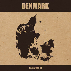 Detailed map of Denmark on craft paper background