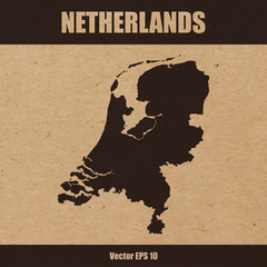 Detailed map of Netherlands on craft paper background