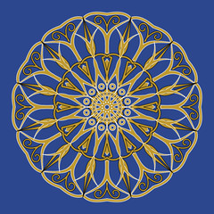 Simple ethnic circular pattern on blue backdrop