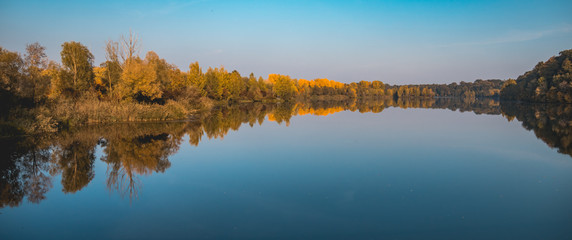 Beautiful autumn reflections at Zulling-Isar-Bavaria