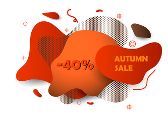 Autumn sale abstract shapes dynamic banner. Unique abstract graphic elements. Design template for presentation or flyer. Background with a gradient shape. Minimal mesh modern style composition. 
