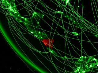 Nicaragua on green planet Earth from space with network. Concept of international communication, technology and travel.