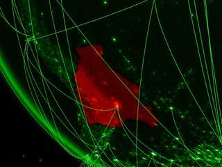 Bolivia on green planet Earth from space with network. Concept of international communication, technology and travel.