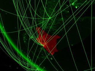 Kenya on green planet Earth from space with network. Concept of international communication, technology and travel.