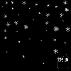 Black background with white snowflakes, vector illustration
