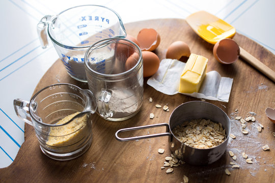 Close up of ingredients for whole grain pancakes