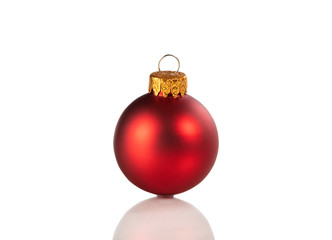 Red Christmas ball ornament isolated on a white background