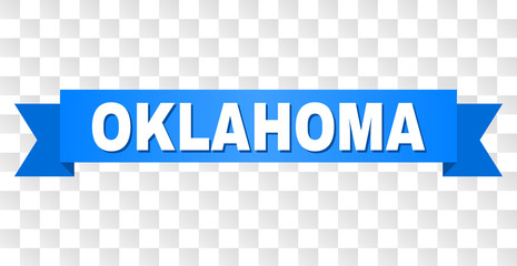OKLAHOMA text on a ribbon. Designed with white caption and blue stripe. Vector banner with OKLAHOMA tag on a transparent background.