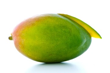 green sliced mango isolated on white background