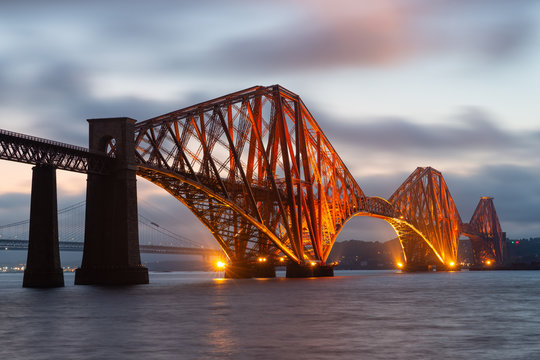 Evening view Forth Bridge over Firth of Forth in Scotland