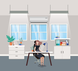 modern office with businesswoman sitting