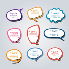 Colored text bubble set speech box vector template design