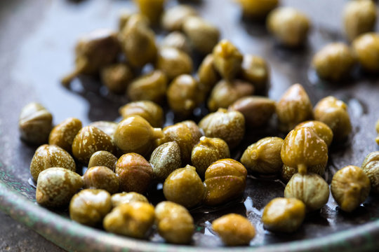Close up capers served on plate