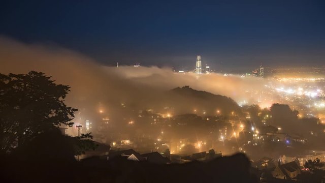 Timelapse San Francisco Hills Downtown Fog Rolling Dusk Night