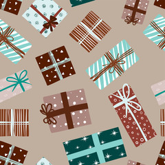 Seamless pattern of giftboxes, vector