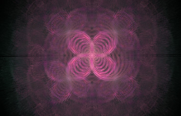 Pink quatrefoil fractal on black background. Fantasy fractal texture. Digital art. 3D rendering. Computer generated image.