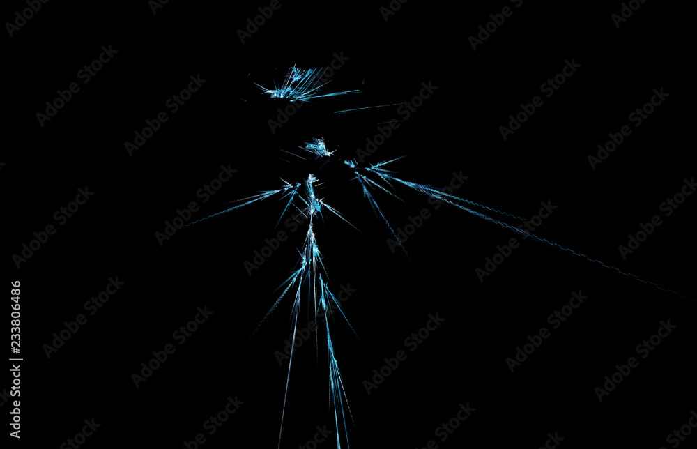 Poster white blue fractal pattern on black background. digital art. 3d rendering. computer generated image.