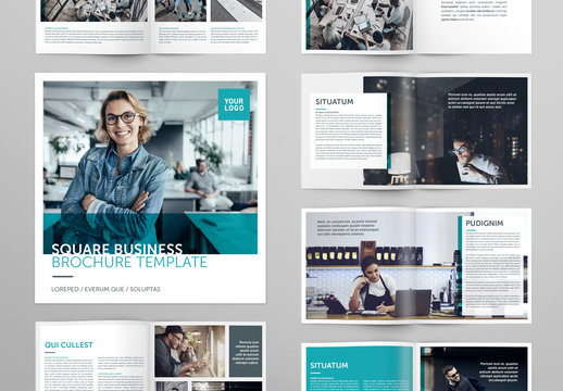 Square Brochure Layout with Teal Accents