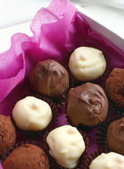 Chocolate and white chocolate hand made candy in box