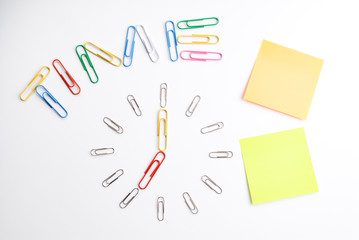 Time to work. Abstract clock. Blank stickers with copy space.