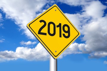 2019 New Year concept - road sign