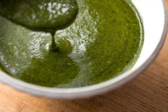 Close up of cilantro cumin dip in a bowl
