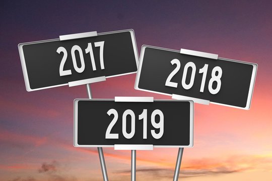 2019 New Year concept - signboards, sky