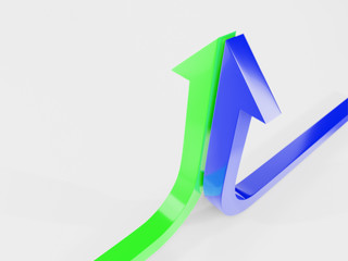 the growth curve ends with an green and blue arrow 3d illustration