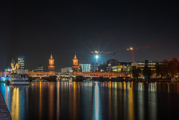 View of the Oberbaumbruecke and light trails  in a cold Autumn night in Berlin - 6