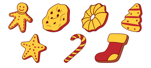set of christmas sweets icons red and yellow colors