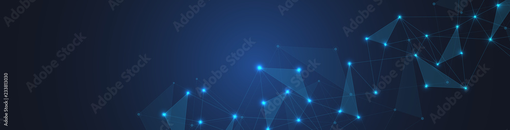 Wall mural geometric abstract background with connected dots and lines. molecular structure and communication. 