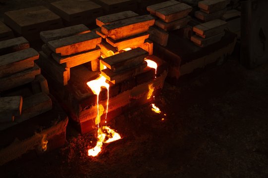 Molten metal in moulds