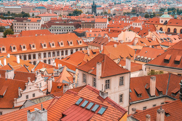 Fototapeta premium View over historic center of Prague, red roofs of Prague, Czech Republic