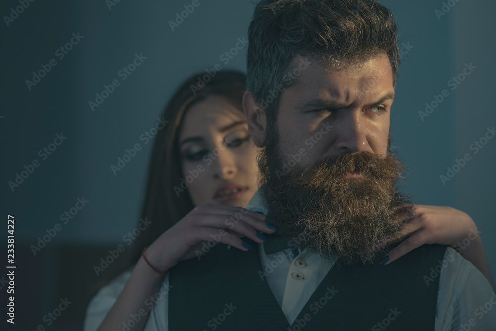 Wall mural always fashionable. married family couple. couple in love. bearded man and sensual woman with fashio