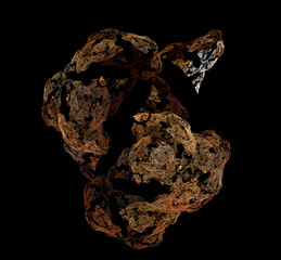 Brown white fractal on black background. Fantasy fractal texture. Digital art. 3D rendering. Computer generated image.