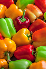 Bell peppers colorful fresh assorted arrangement overhead close up large colorful mix in studio