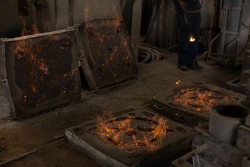 Hot metal castings in molds